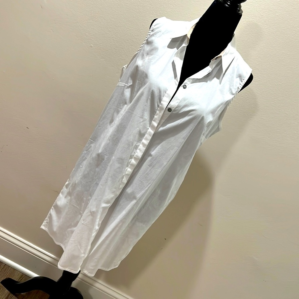ISLE White Shirt/Dress.  Button front, collared, and pleated back. Small.